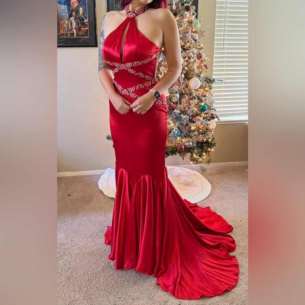 Prima Donna beaded halter pageant evening gown